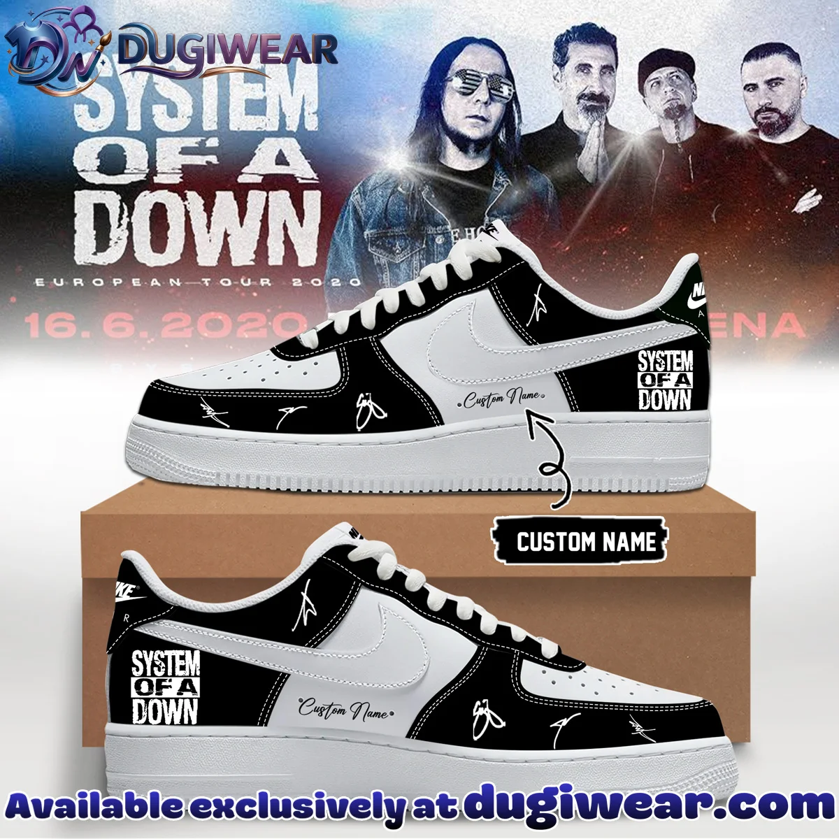 System of a Down Europe UK Stadium Tour Signature Custom Air Force 1 & Jordan 1 Shoes (Design 11)
