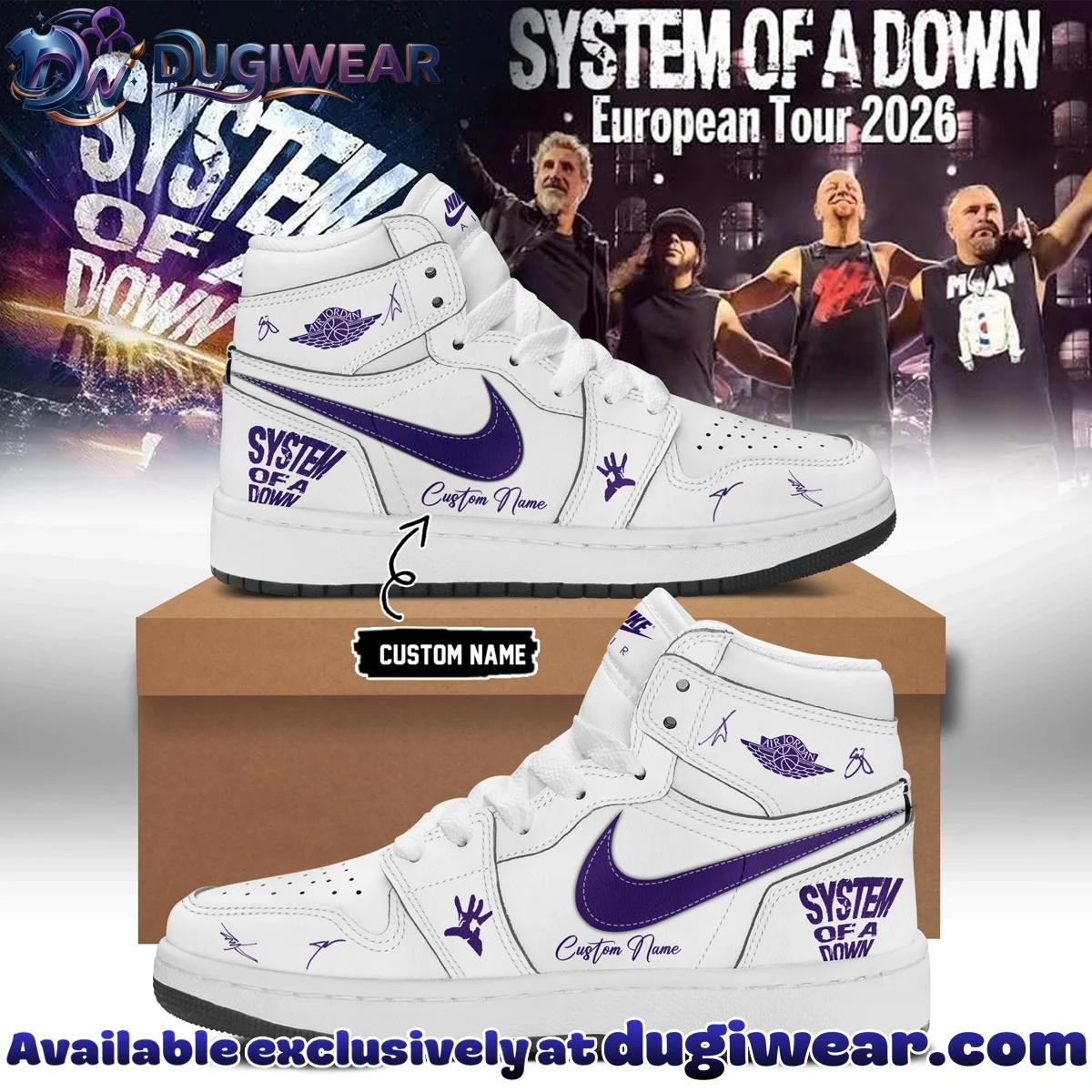 System of a Down Europe UK Stadium Tour Signature Custom Air Force 1 & Jordan 1 Shoes (Design 24)
