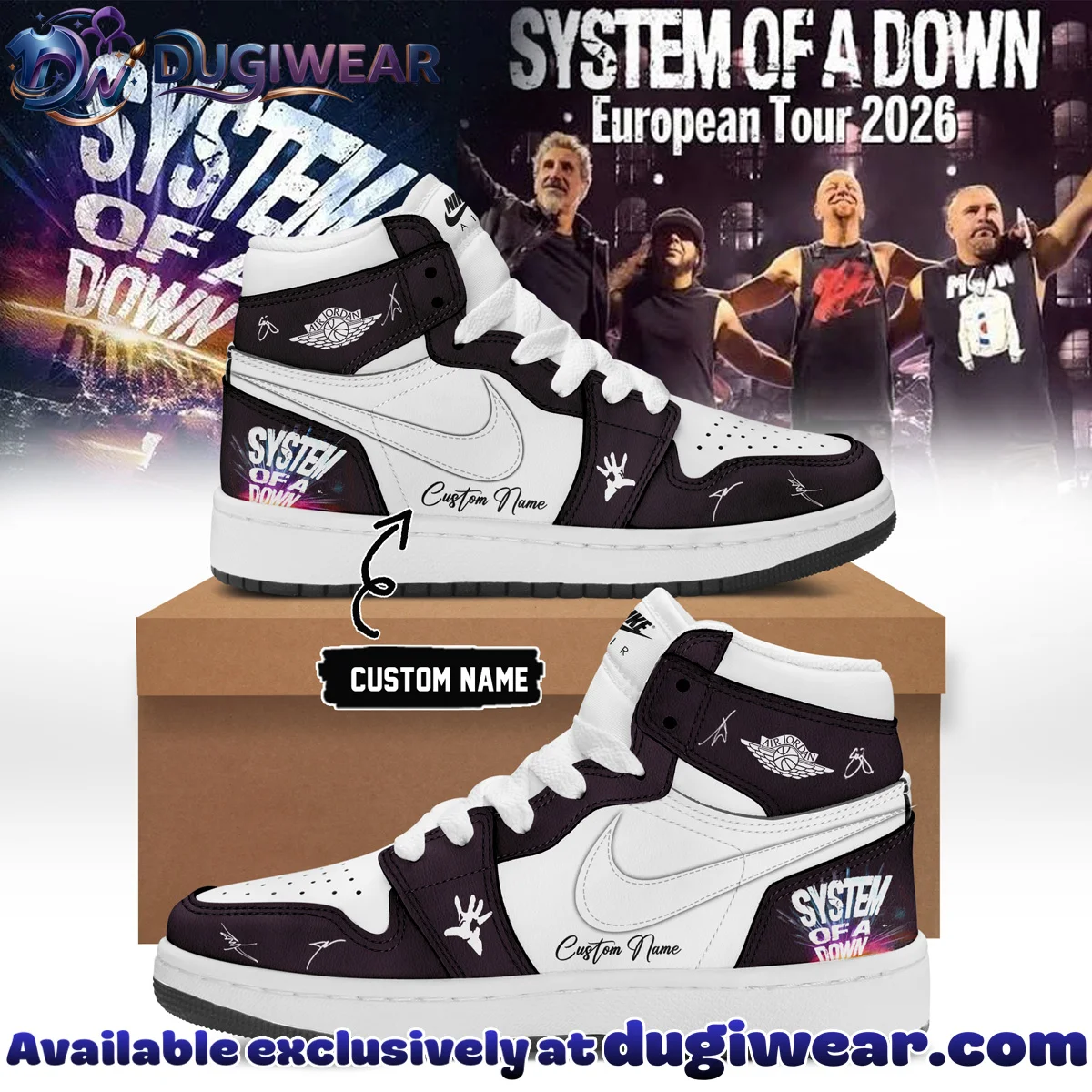 System of a Down Europe UK Stadium Tour Signature Custom Air Force 1 & Jordan 1 Shoes (Design 7)