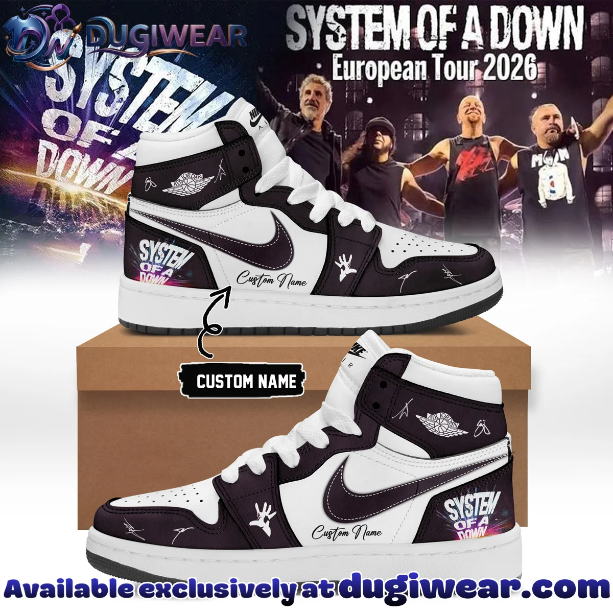 System of a Down Europe UK Stadium Tour Signature Custom Air Force 1 & Jordan 1 Shoes [Drop 16]