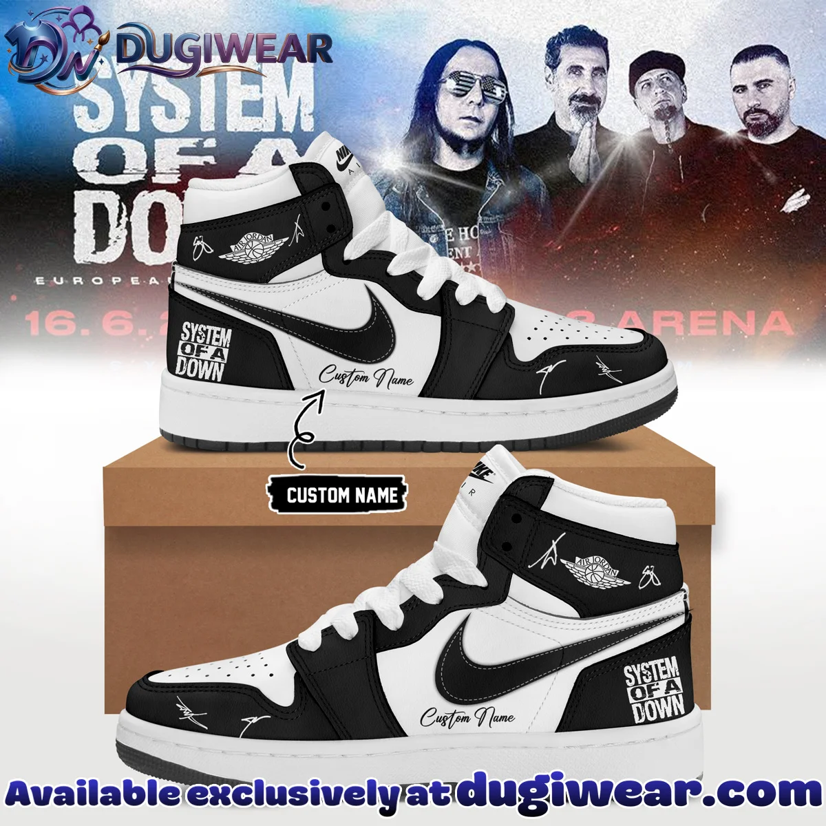 System of a Down Europe UK Stadium Tour Signature Custom Air Force 1 & Jordan 1 Shoes (Release 15)