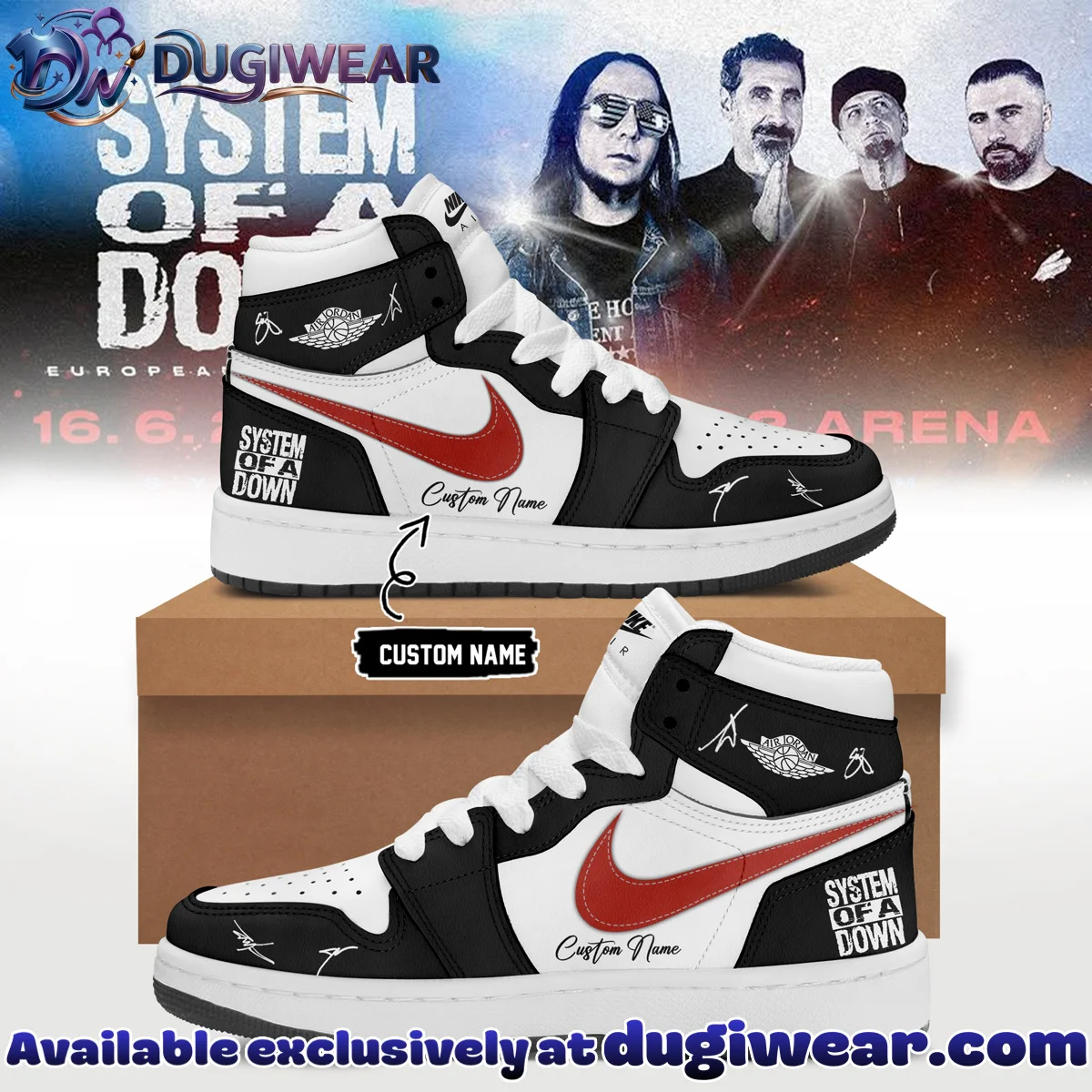 System of a Down Europe UK Stadium Tour Signature Custom Air Force 1 & Jordan 1 Shoes (Release 28)
