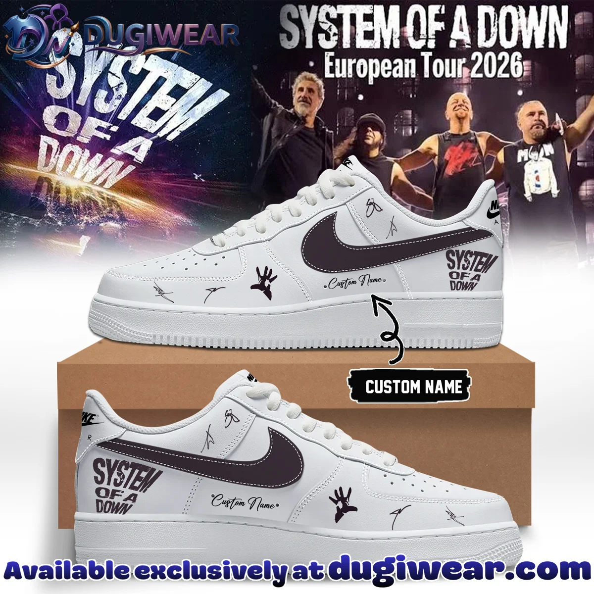 System of a Down Europe UK Stadium Tour Signature Custom Air Force 1 & Jordan 1 Shoes (Release 6)