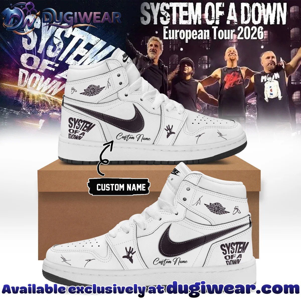 System of a Down Europe UK Stadium Tour Signature Custom Air Force 1 & Jordan 1 Shoes - Series 3