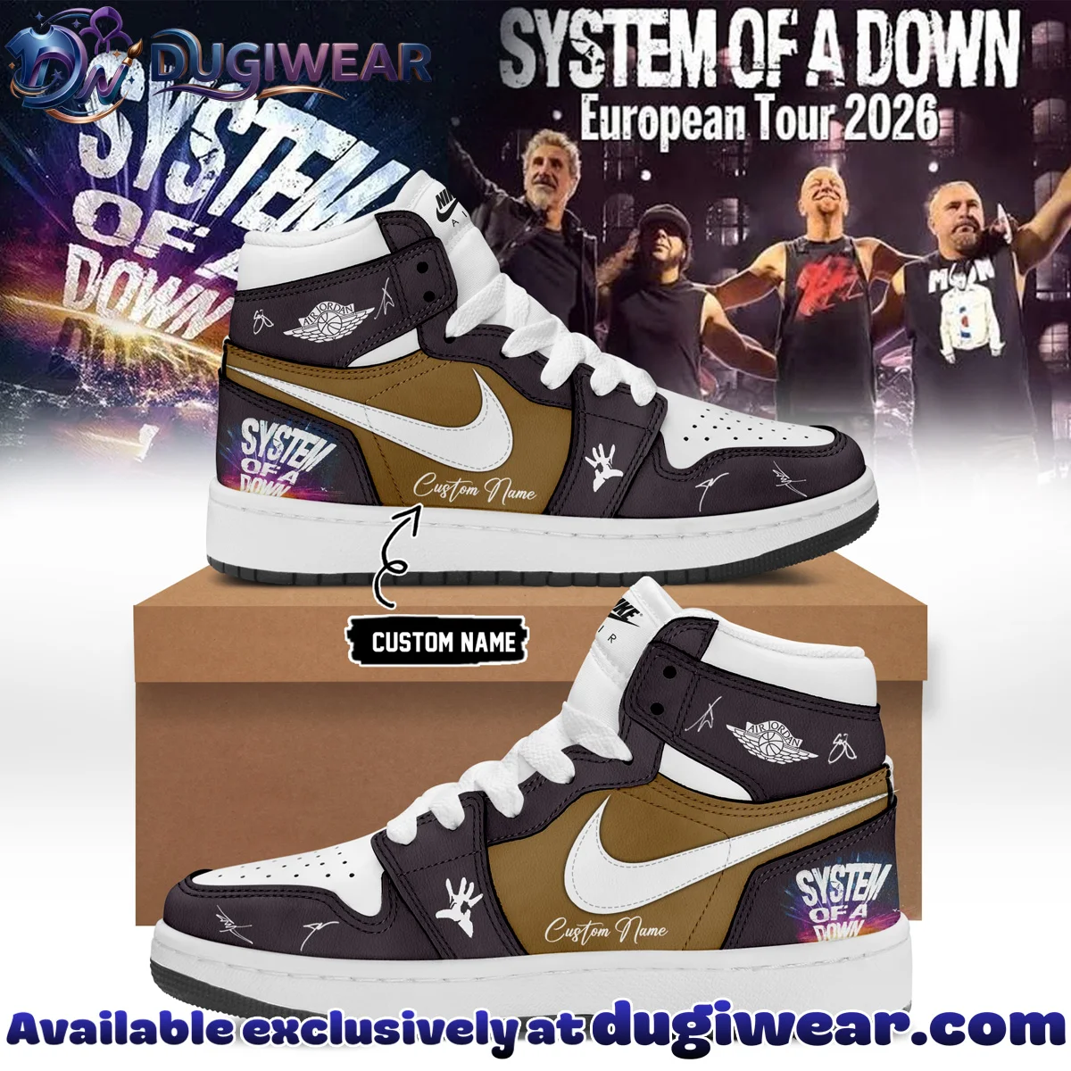System of a Down Europe UK Stadium Tour Signature Custom Air Force 1 & Jordan 1 Shoes - Variant 14
