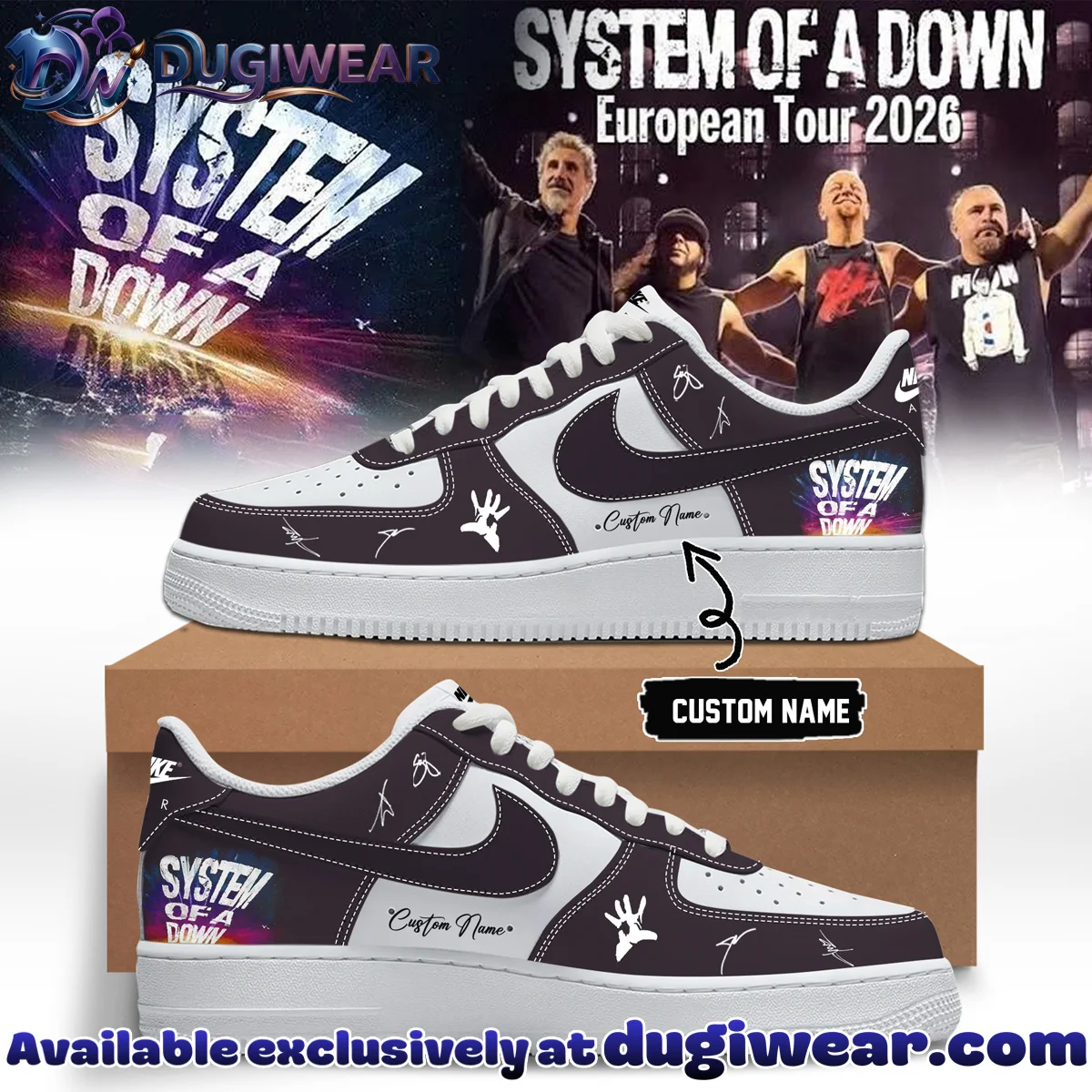 System of a Down Europe UK Stadium Tour Signature Custom Air Force 1 & Jordan 1 Shoes - Variant 17