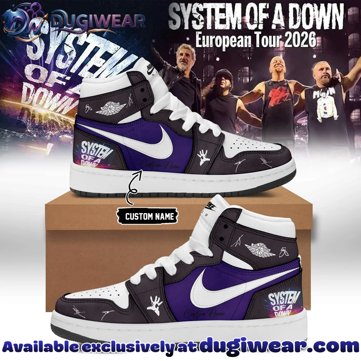 System of a Down Europe UK Stadium Tour Signature Custom Air Force 1 & Jordan 1 Shoes - Variant 19