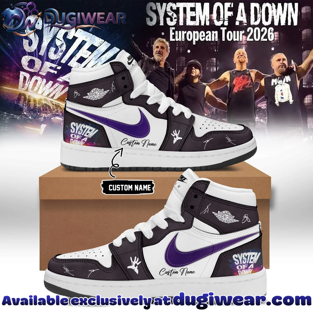 System of a Down Europe UK Stadium Tour Signature Custom Air Force 1 & Jordan 1 Shoes - Variant 23