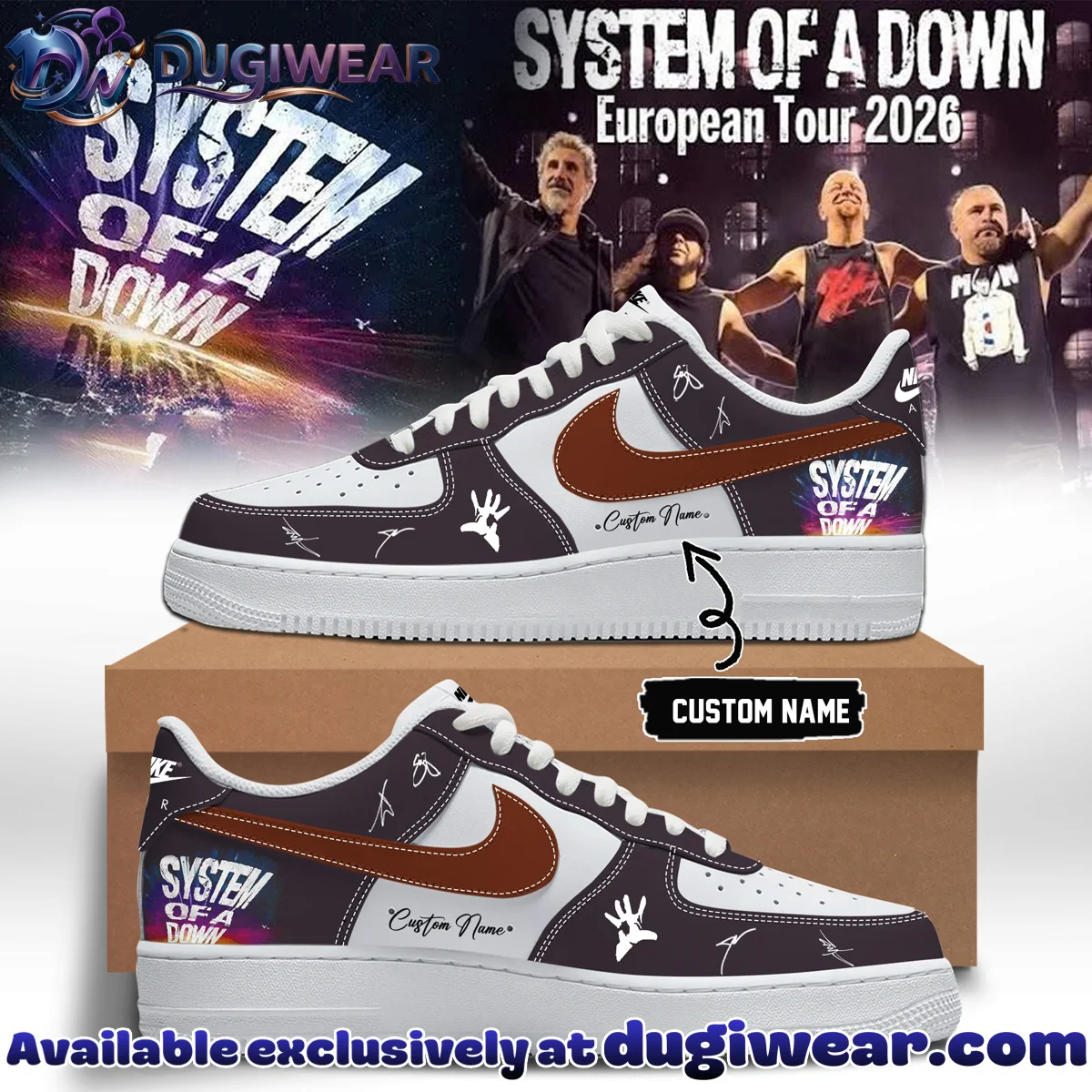 System of a Down Europe UK Stadium Tour Signature Custom Air Force 1 & Jordan 1 Shoes - Variant 3