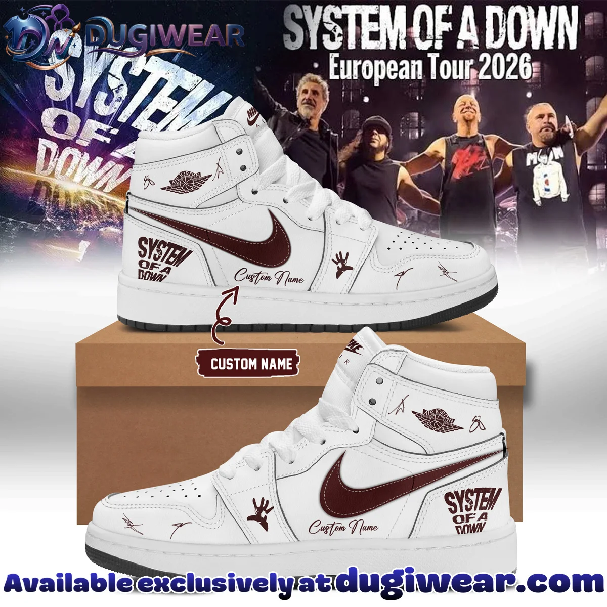System of a Down Europe UK Stadium Tour Signature Custom Air Force 1 & Jordan 1 Shoes - Variant 36
