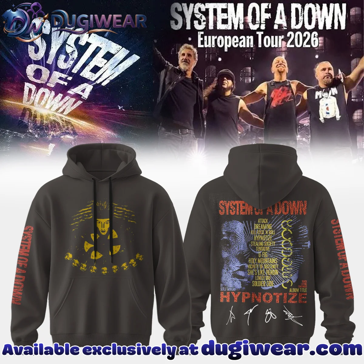 System of a Down Europe UK Stadium Tour Signature Shirt & Hoodie (Style 8)